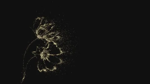 Abstract gold flower wind dissolving from glowing particles on black background Stock Footage 339122780