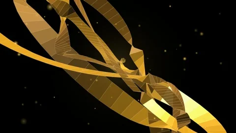 Abstract gold geometric ribbon motion background, with floating particles Video stock 344855301