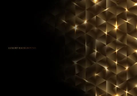 Abstract gold geometric triangle shape luxury pattern with lighting on black Stock Illustration