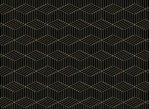 Abstract of gold grid line pattern geometric on black background. Stock Illustration
