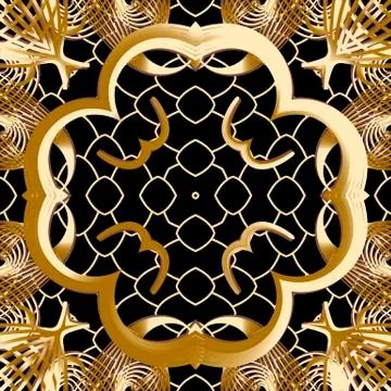 Abstract gold grid vector seamless pattern. Modern ornamental gold and black Stock Illustration