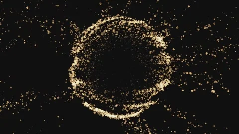 Abstract gold happy particles exploding into a ring frame on black background Stock Footage 337523755