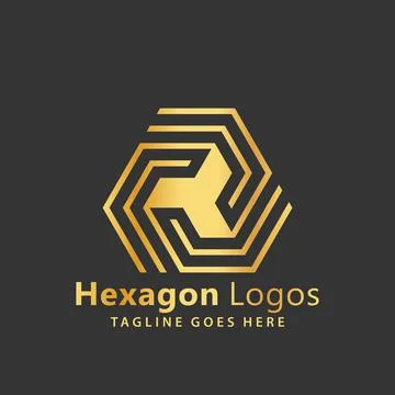 Abstract Gold Hexagonal Logos Design Vector Illustration Template Stock Illustration