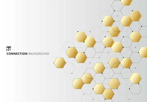 Abstract gold hexagons with nodes digital geometric with black lines and dots Stock Illustration