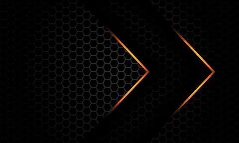Abstract gold light arrow direction overlap on dark grey metallic hexagon mes Stock Illustration