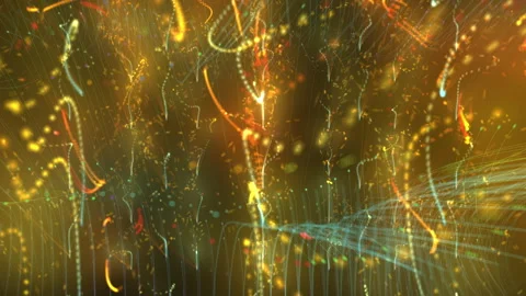 Abstract Gold Light Particles, Motion Trails Neon Bokeh Background Видео 334117001