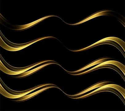 Abstract Gold Light Waves. Shiny golden moving lines design element with glitter Stock Illustration