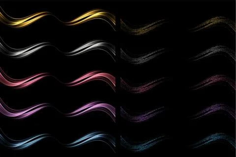 Abstract Gold Light Waves. Shiny golden moving lines design element with glitter Stock Illustration