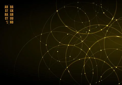 Abstract gold neon circles with light overlapping on black background. Stock Illustration