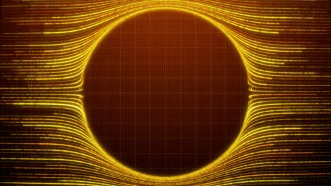 Abstract Gold Neon Round Frame Background. Empty hole. Glow portal Stock Footage 136972702