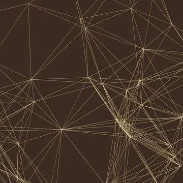 Abstract Gold Network Connection on Dark Brown Background - Digital Technology Stock Illustration
