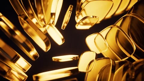 Abstract gold objects floating in dark space creating luxurious tunnel effe.. 库存影片 332151544