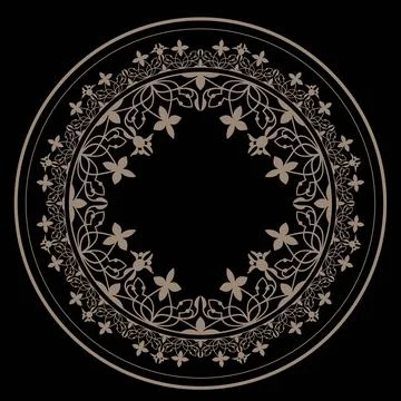 Abstract gold ornament. Round frame medallion with arabesques and floral element Stock Illustration
