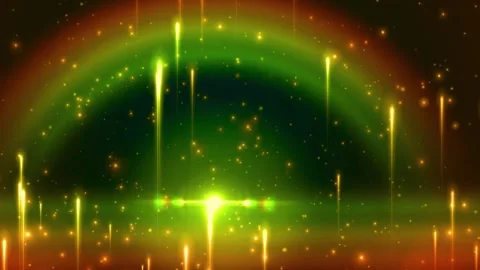 Abstract gold particles rising against a vibrant green rainbow background Stock Footage 341801537