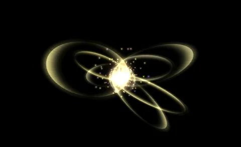 Abstract gold pulsating glow element from particles and dots. explosion, of Stock Illustration