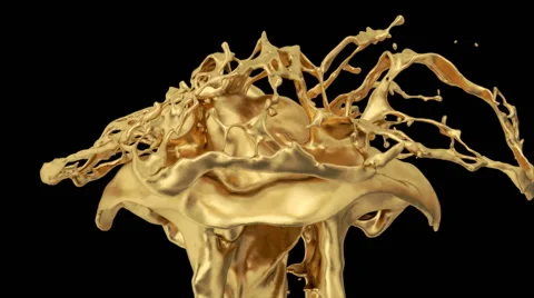 Abstract gold splash in slow motion, isolated on black (FULL HD) Video stock 42435024