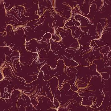 Abstract gold swirls pattern on deep burgundy background Stock Illustration