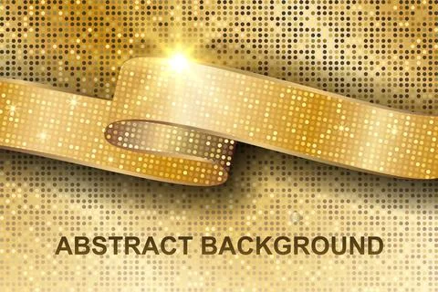 Abstract gold texture background with text and yellow ribbon Stock Illustration
