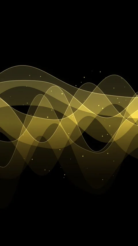 Abstract gold waves moving slowly on black background with glowing particle.. Video stock 344996381