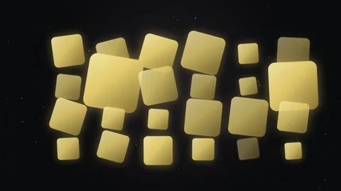 Abstract golden 3D cubes floating and rotating in a dark void with soft ambient Vídeos de archivo 346213479