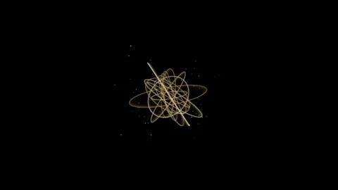 Abstract golden atomic structure with glowing light particles in motion video Stock Footage 345055924