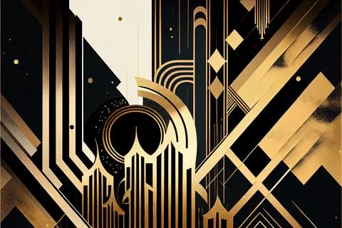 Abstract golden background on black art deco style 3D illustration geometric Illustrazione stock