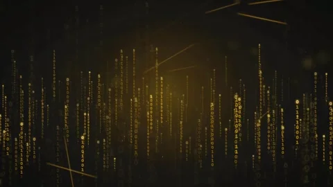 Abstract Golden Binary Code Data Stream Flowing on Dark Background for Stock Footage 336774700