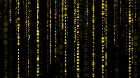 Abstract Golden Binary Code Streaming Downwards on Black Background for Stock Footage 336778655