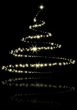 Abstract golden christmas tree with reflection on black background Illustrazione stock