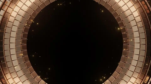 Abstract golden circle frame with shimmering segments and floating particles on Stock Footage 311458331