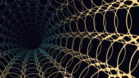 Abstract Golden Circular Wave Pattern Animation with Neon Rings on Dark Stock Footage 346339914