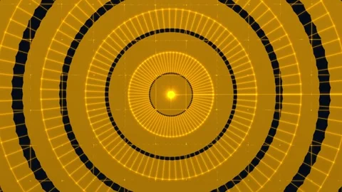 Abstract golden concentric circles with glowing grid patterns and light flares Stock Footage 340108032