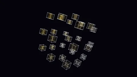 Abstract Golden Cubes 4K Rotating Animation Loop Stock Footage 332947604