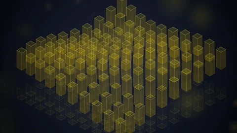 Abstract Golden Cubes Data Visualization, Geometric Blocks Rising, Digital .. Stock Footage 348422164