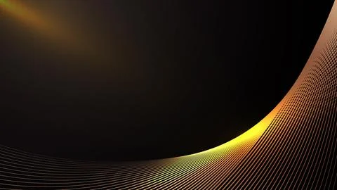 Abstract golden curved lines pattern with lighting effect on black background Stockillustratie
