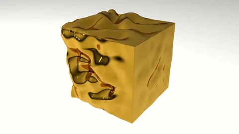 Abstract golden deformed cube Stock Footage 194929435