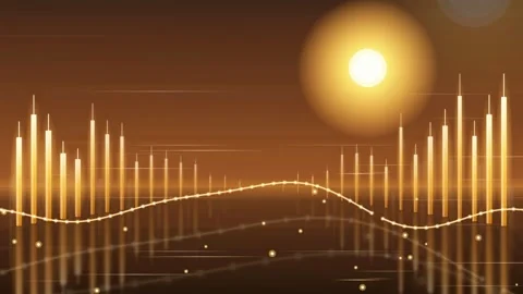 Abstract Golden Digital Audio Equalizer Waveform with Glowing Particles on Dark Stock Footage 343872465
