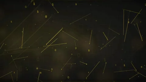 Abstract Golden Digital Data Stream with Binary Code and Connecting Lines on Stock Footage 336780735