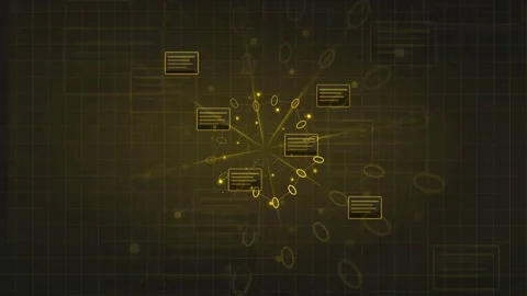 Abstract Golden Digital Data Visualization with Floating Interface Elements on Stock Footage 339317946