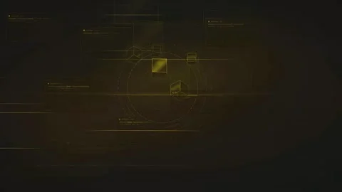 Abstract Golden Digital HUD Interface with Floating Data Elements and Stock Footage 339318031