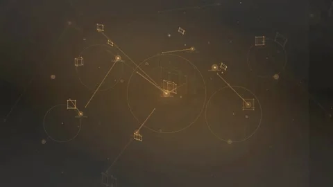 Abstract Golden Digital Network Connection with Floating Geometric Shapes on Stock Footage 339316406