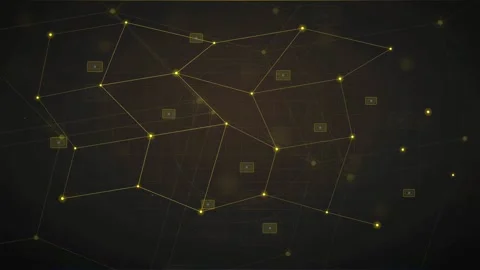 Abstract Golden Digital Network Connection with Glowing Nodes and Lines on Dark Stock Footage 339316551