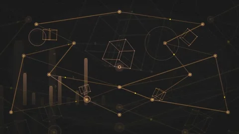 Abstract Golden Digital Network Connection with Geometric Shapes and Data Lines Stock Footage 339317638