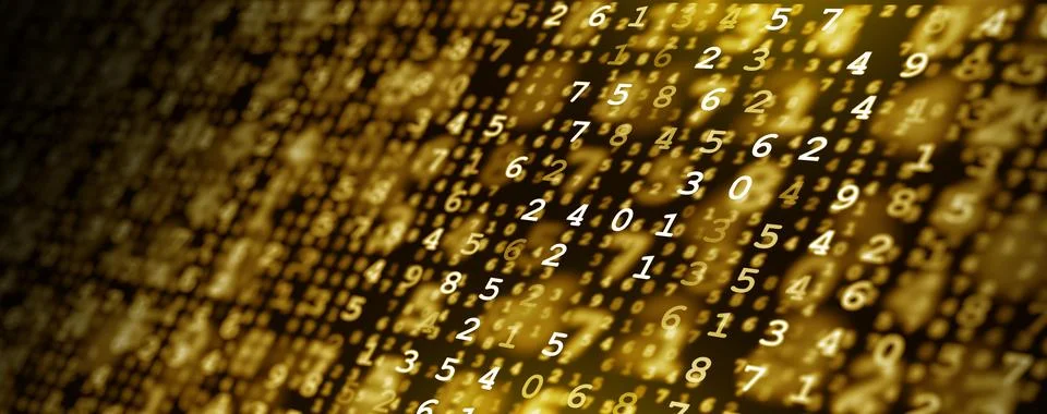 Abstract golden digital number background with glowing matrix effect, symbo.. Ilustração Stock