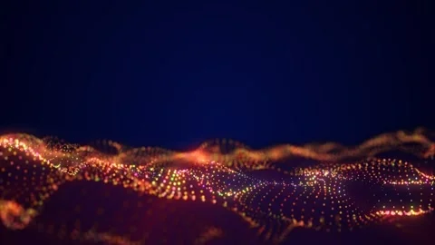 Abstract golden digital particle wave on dark background with glowing data .. Stock Footage 338340358
