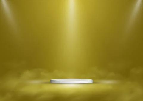 Abstract golden display on stand template design with light decorative. Stock Illustration