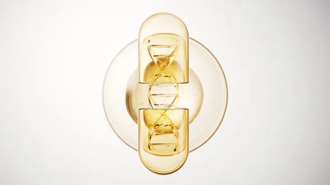 Abstract golden DNA molecule inside a transparent capsule moving in dynamic.. Stock-Footage 332151984