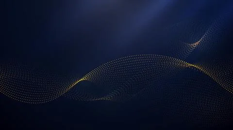Abstract golden dots wave particles on dark blue background luxury style Stock Illustration