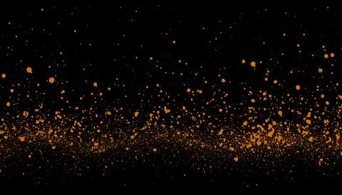Abstract golden dust particles floating on a black background. 스톡 일러스트