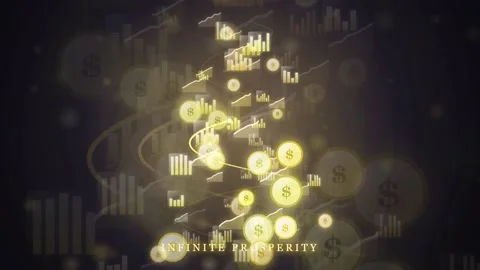 Abstract Golden Financial Data Visualization with Floating Currency Symbols and Stock Footage 343444697